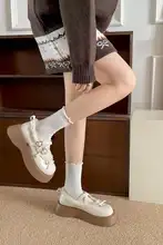 黒色レトロフレンチスタイルの厚底ムートンシューズ【秋冬用・防寒・マリージェーンデザイン】