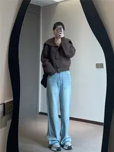 SELFSOLO デニムワイドパンツ【春用・浅い青・折り目デザイン】
