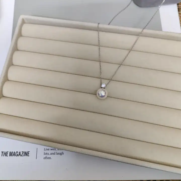 925純銀製 パールペンダント ネックレス【エレガントデザイン・極光風・セーター用】