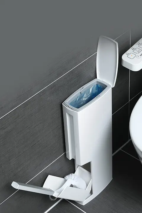 狭い隙間に最適なトイレ用ゴミ箱【一体型・長方形・トイレブラシ収納】