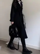 高級感ある小柄向けブラックトレンチコート【春秋用・中長丈・JKスタイル】