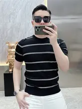 ストライプデザインのアイスシルク短袖Tシャツ【ファッション・アクティブフィット・通気性】