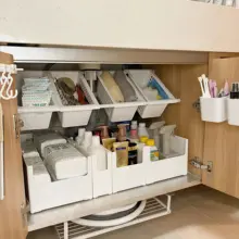 浴室用収納棚【分層構造・穴あけ不要・伸縮式・下水槽用】