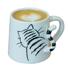 立体尾巴デザインの陶器製マグカップ【柴犬と猫のカップル用・コーヒー用】