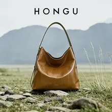 オイルワックス牛革製 ショルダーバッグ【通勤用・上品なデザイン・ハoboスタイル】