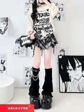 個性的なレッグリング付きニットブーツカットソックス【チェーン・レザー留め具・ブラック】