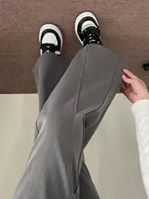 グレーの大きいサイズのパンツ【春秋用・ストレート・ワイドレッグ・高級感】