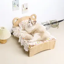 ペット用 ベッド【木製・猫・小型犬対応・取り外し可能なカバー】