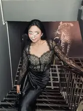 セクシーなレースの大きいサイズの切り替えワンピース【体型カバー・ウエストシェイプ・包み込むデザイン・春秋用】