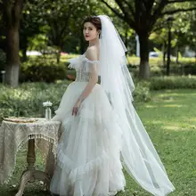 シンプルで優雅なウェディングドレス【多層ハードチュール・ロングベール】（セットアップ対応）
