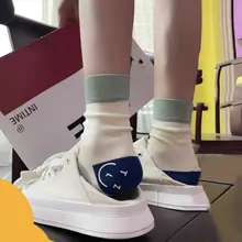 chiptease 冬用カラーライン入りスマイルプリントソックス【女性用・カジュアル・ストリートスタイル】