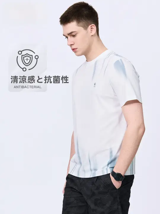 涼感満点の狼柄ラウンドネック半袖Tシャツ【カジュアル・メンズ・デザインTシャツ】