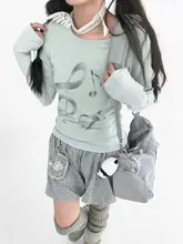 音符プリントの長袖Tシャツ【クルーネック・レイヤードデザイン・秋用】（セットアップ対応）