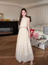 南フランス風刺繍入りコットントップスとスカート【透かしデザイン・グラデーション】（セットアップ対応）