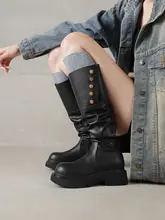 ブラックロングブーツ【厚底・ウェスタンスタイル・春用・女性用】