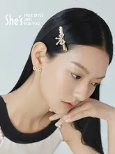 華やかなリボンデザインのパール飾りヘアクリップ【側面・前髪用】