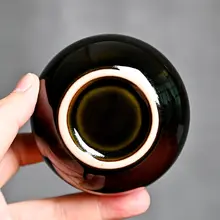 陶製黒色主人用茶碗【シンプルデザイン・紫のアクセント・功夫茶具】