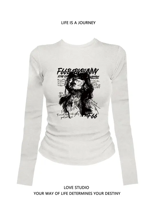 トレンド感溢れる高街風ロングスリーブTシャツ【スリムフィット・アメリカンスタイル・女性用】