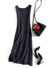 夏用オーバーオール風ノースリーブドレス【肌触りの良い素材・ストレートシルエット・中長丈】