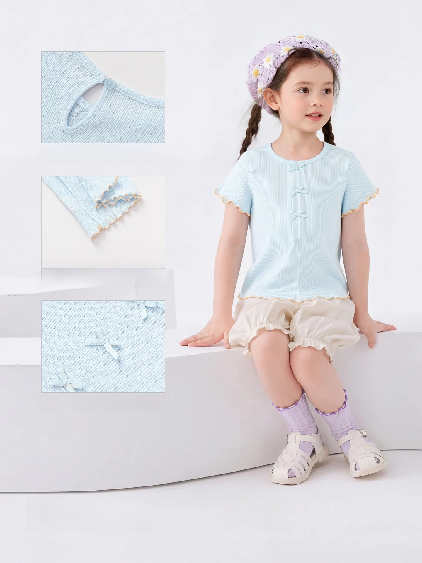 女の子用子供半袖Tシャツ：夏期日常着用のカジュアルデザインと通気性の実証