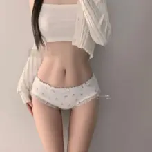 極上の柔らかさのコットン製三角パンツ【蝶結びデザイン・グレー・レース付き】