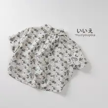 国潮風 子供用 レトロ水墨シャツ【夏用・薄手・短袖・コットン】