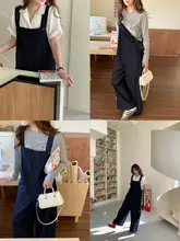深い青色のストレートワイドデニムオーバーオール【ヴィンテージスタイル】