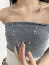 スタイリッシュな二重星型ロングネックレス【カジュアル・ユニセックス・秋冬用】