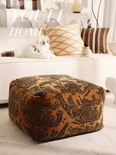 復古風の軽やかなデザイン！グリーンとブラウンの象柄座布団【リビング用・ラグ付き】