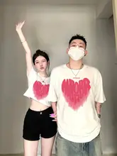 愛のデザイン！カップル用 半袖Tシャツ【長袖・短袖・トレンドスタイル】（セットアップ対応）