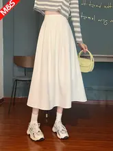 白色 Aライン半身スカート【毛織り・ひざ下丈・プリーツ・小柄向け】