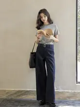 デニムパンツ レディース ヴィンテージ 生デニム ベルト付き ワイド ストレート 初秋「GINNKEE」