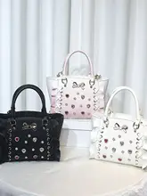 グラデーションカラーの水晶ビーズ付きトートバッグ【ロリータスタイル・リボンとレース装飾】