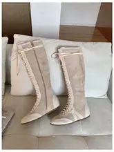 復古風バイカーブーツ【リボン付き・長筒・内増高・カジュアル】