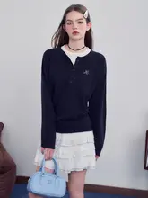 宝ブルーの切替デザイン！長袖ニットカーディガン【秋用・カジュアル・女性用】（セットアップ対応）