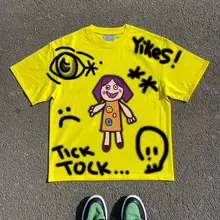 夏用ビッグシルエットTシャツ【カートゥーンデザイン・ユニセックス・ラウンドネック】