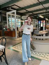 ハイウエストストレートデニムパンツ 女性 小柄 ゆったり スリム 九分丈 韓国スタイル