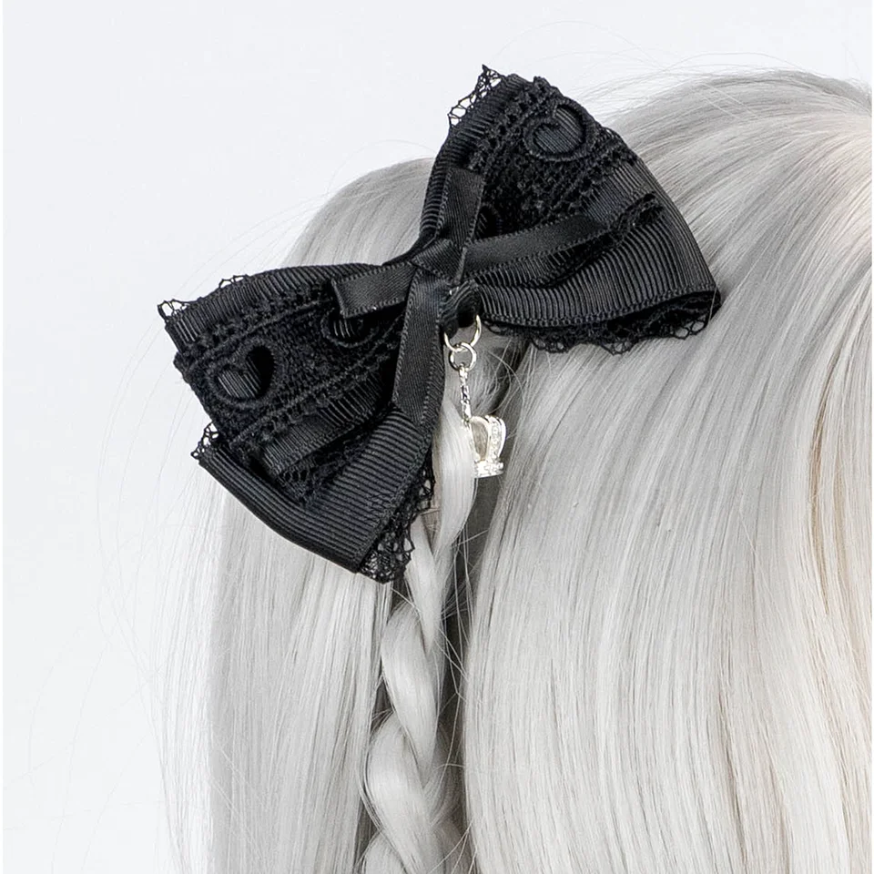 ヘアクリップ サイドクリップ 量産型 ロリィタ シルバー ハート レース 蝶結び ティアラ ヘアアクセサリー 着回し