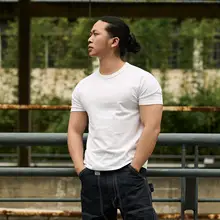 白色純綿半袖Tシャツ【ラウンドネック・ストレッチ・メンズ】
