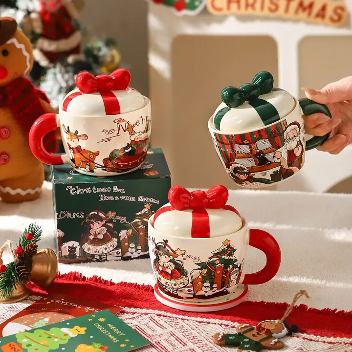 クリスマスマグカップ【カバー付き・陶器製・家庭用】