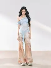 透け感のある肩出しデザインの短袖メッシュTシャツ【女性用・夏用・軽やか】