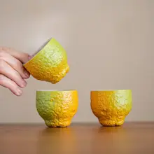 大吉大利 柑橘デザイン 陶製ティーカップ【家庭用・功夫茶具】