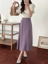 エレガントAラインスカート【紫・春用・高腰・大きいサイズ】