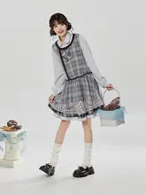 学院風のドーリーカラー偽二重ワンピース【改良デザイン・ラウンドネック・ローウエスト】（セットアップ対応）