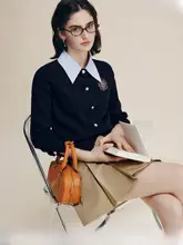 羊毛製 ヴィンテージ風 シャツカラーのニットポロシャツ【春季新作・女性用】（セットアップ対応）