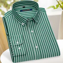 ストライプ柄長袖シャツ【メンズ・グリーン・カジュアルスタイル】