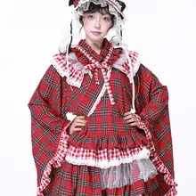 昭和風レトロデザインの可愛い和風少女用トップス【赤チェック・改良版着物浴衣】