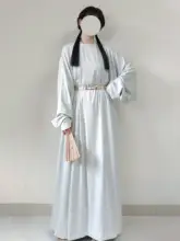 優雅なデザイン！青いテンセル素材の円首袍とランタンパンツ【日常用】
