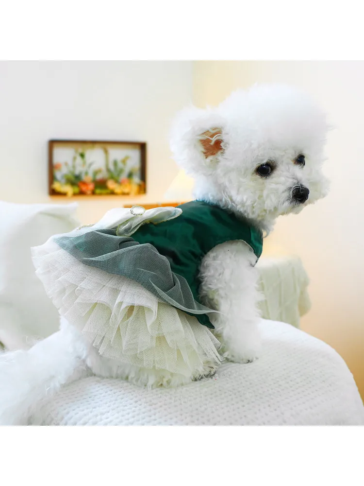 春用リボン付き犬服：小型犬にぴったりの軽量連身裙で通勤と散歩を快適に