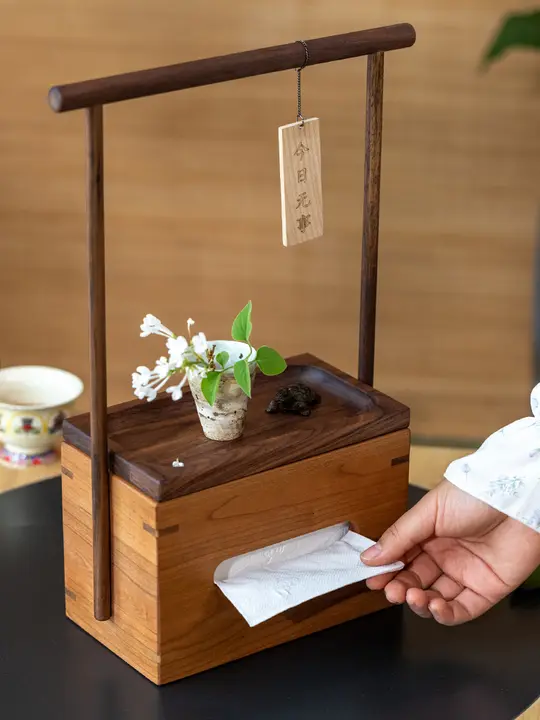 ヴィンテージ風 木製ペーパーボックス【高級感・和風・ティータイム用】